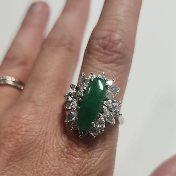 Silver Plated Jade Women's Ring Size 10 - Picture 3 of 7